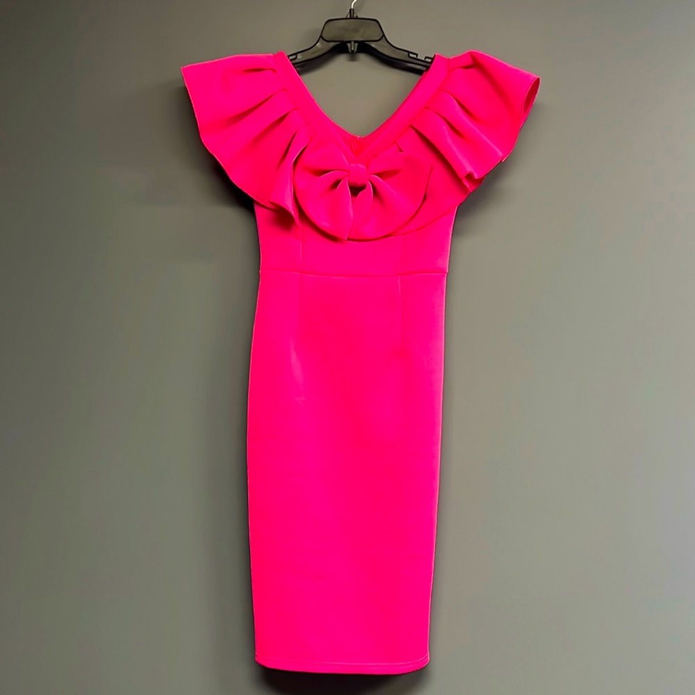 Pink Preppy Womens Off Shoulder Ruffle Trim Split Back Dress